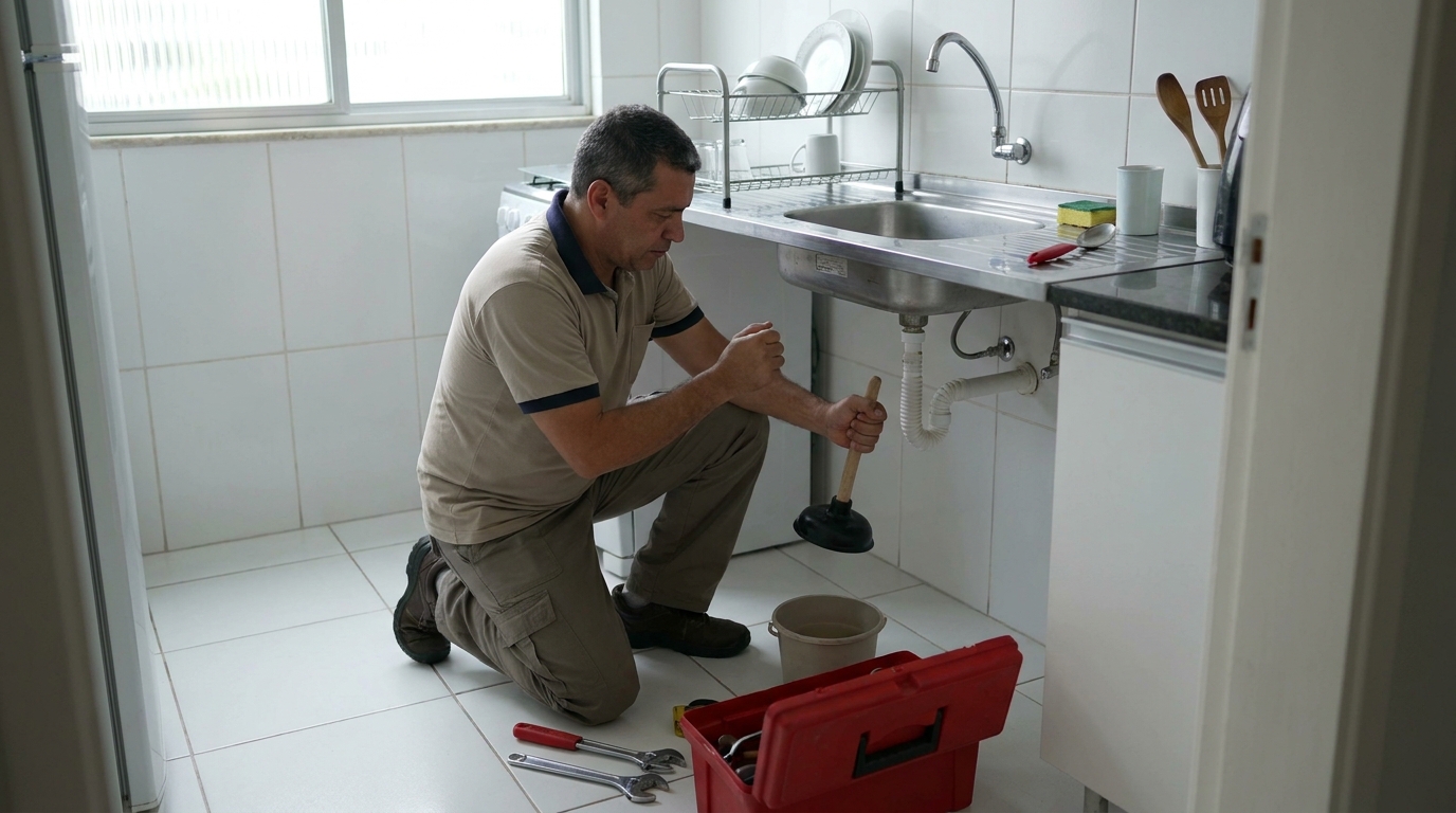 Desentupimento de pia residencial em Bragança Paulista‑SP