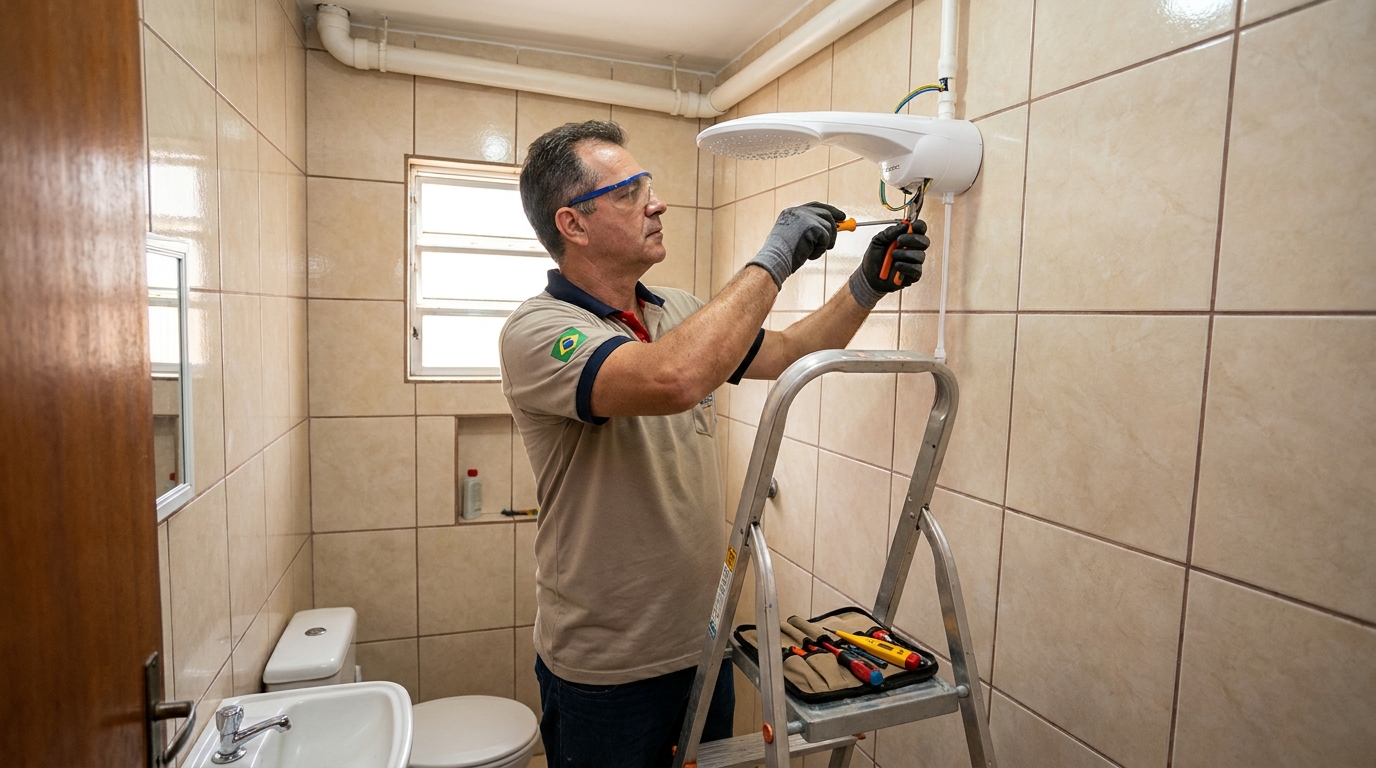 Instalação de chuveiro no banheiro em Bragança Paulista‑SP
