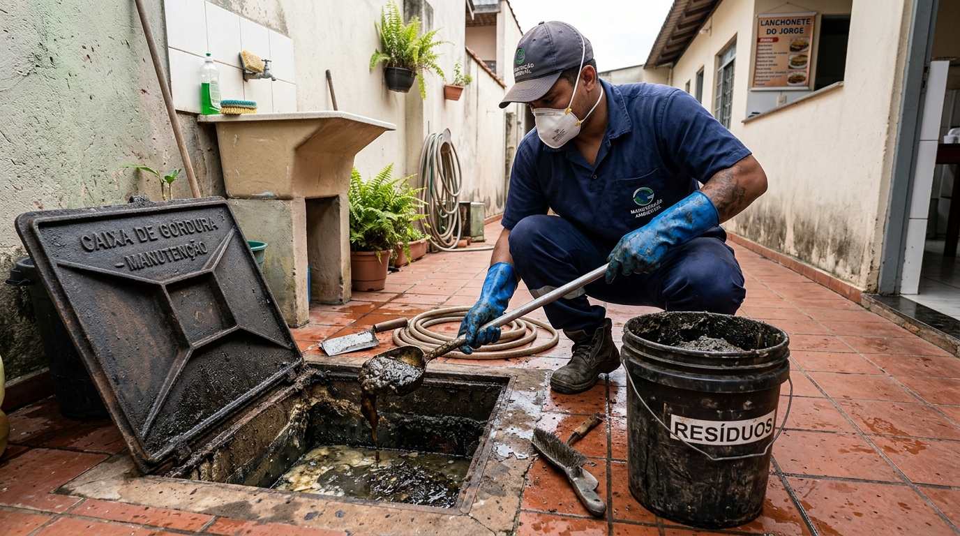 Remoção de resíduos da caixa de gordura em Bragança Paulista‑SP