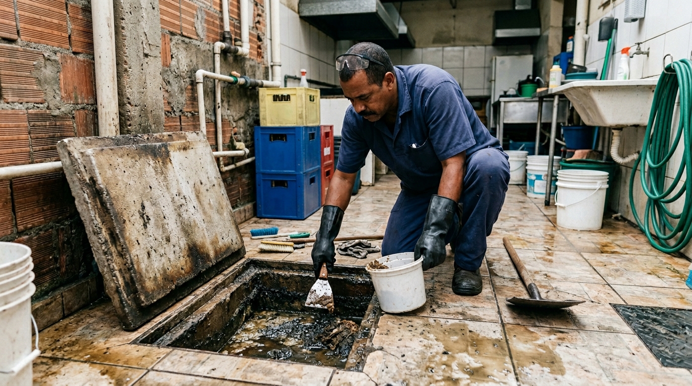 Limpeza de caixa de gordura residencial em Bragança Paulista‑SP